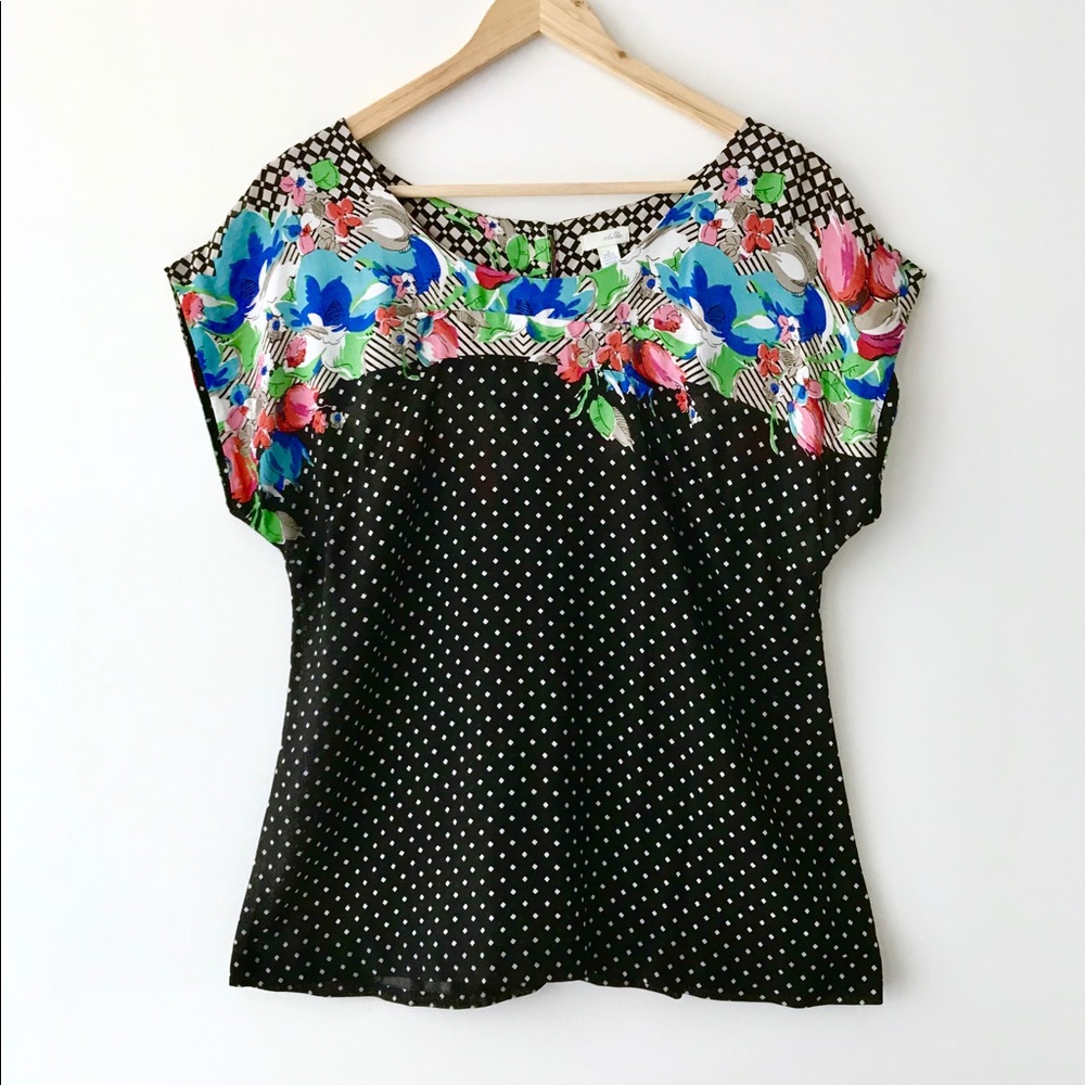 Anthropologie Odille Floral & Geometric Drapey Top